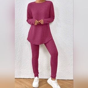 SHEIN | Fuchsia Ribbed Knit Legging Set